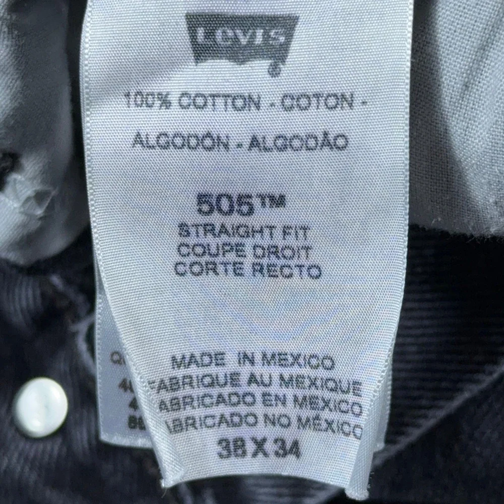 Levis 505 Regular Fit Straight Leg Jeans Mens 38x34 Faded Black Denim Pants